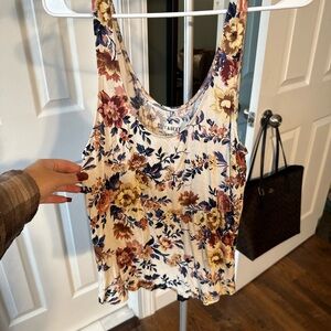 Aeropostale Floral Tank Top - Cream, Blue, Yellow, Brown